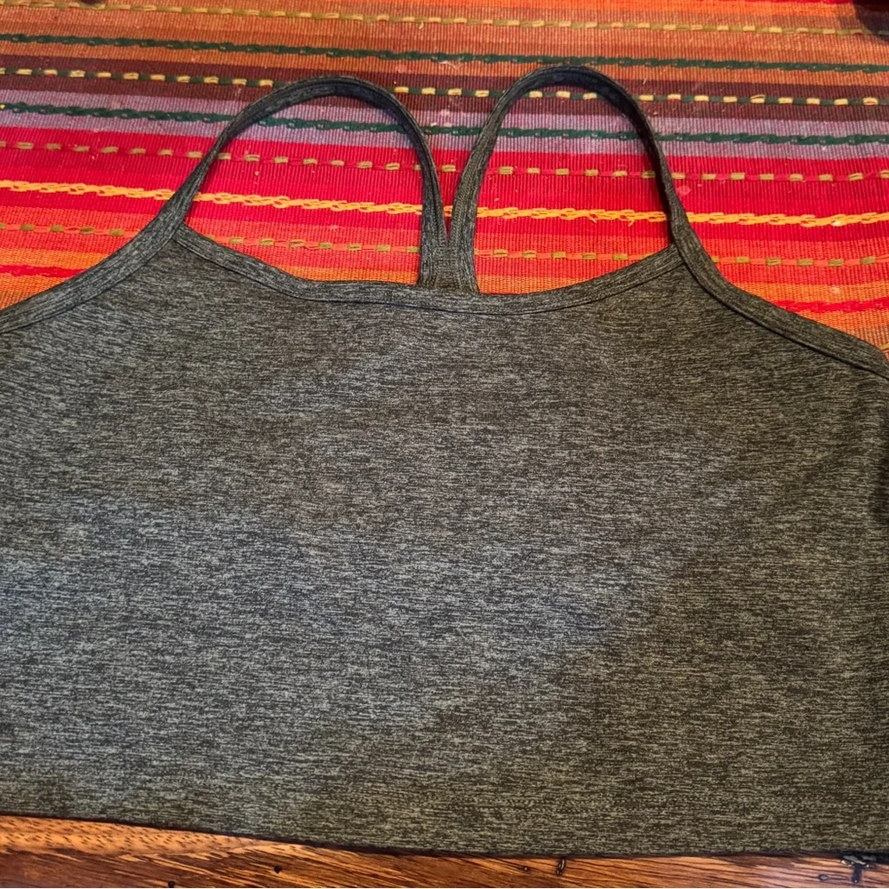 NEW AERIE Charcoal Heathered Crop Top WORKOUT Sz L Built in bra support NWOT